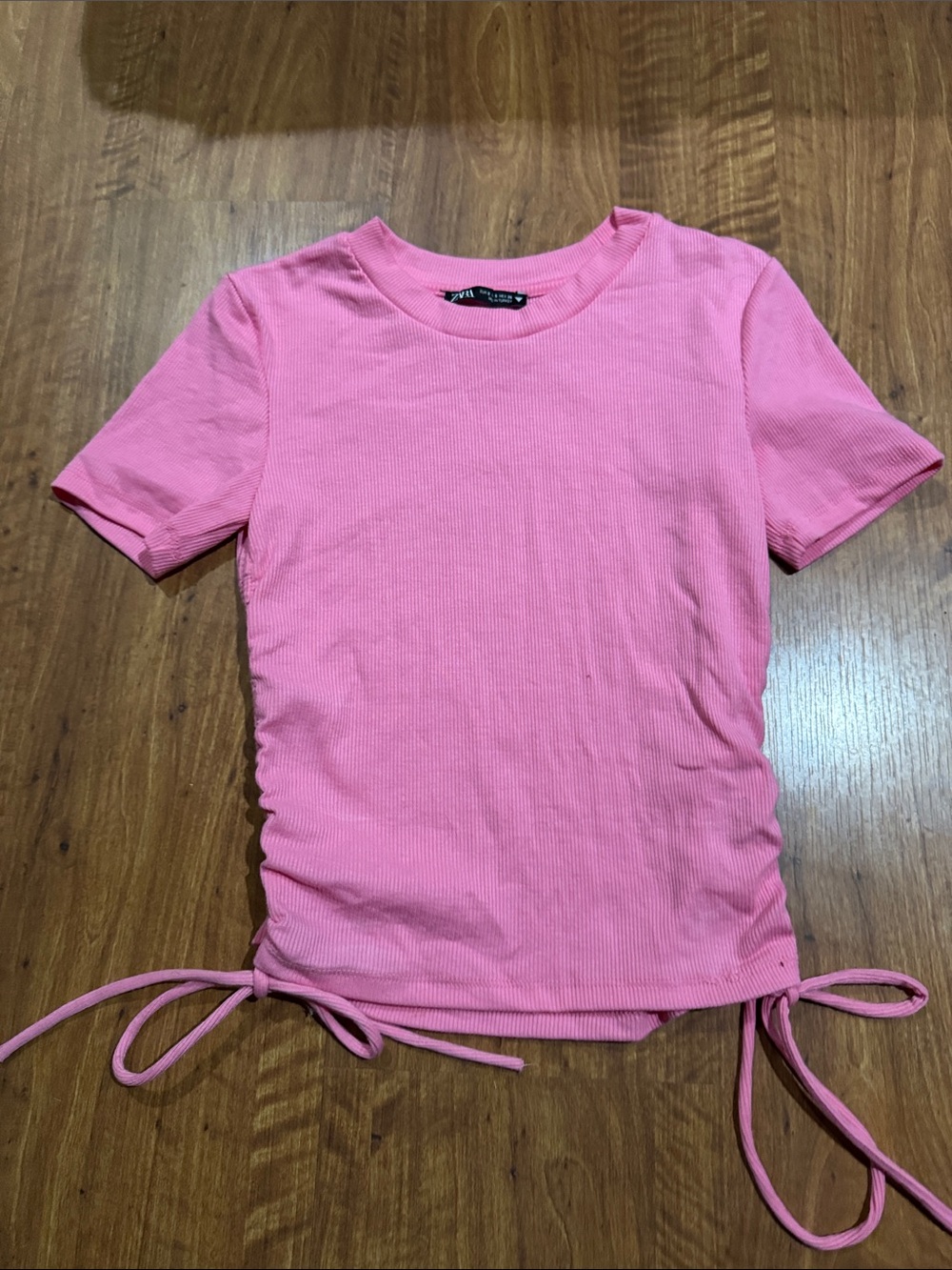 Zara Pink Ribbed Tie-Side Crop Top